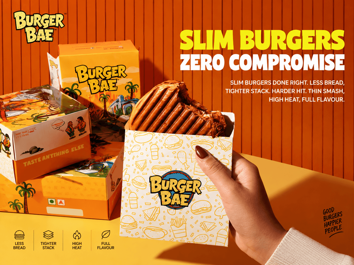 Slim Burgers, Zero Compromise — Packaging & Ad for Burger Bae